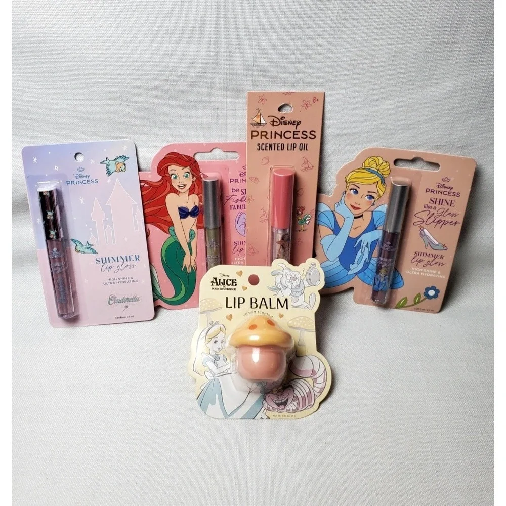 Disney Princess Lip Gloss/Balm/Oil-Lot 5 NEW & Sealed Cinderella,Alice,Moana Ect